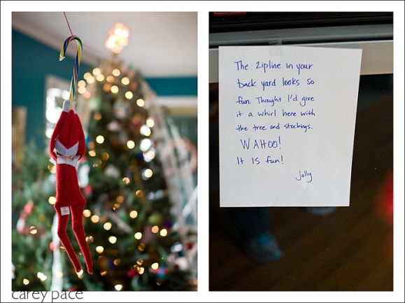 Elf on the Shelf goes zip lining by Carey Pace