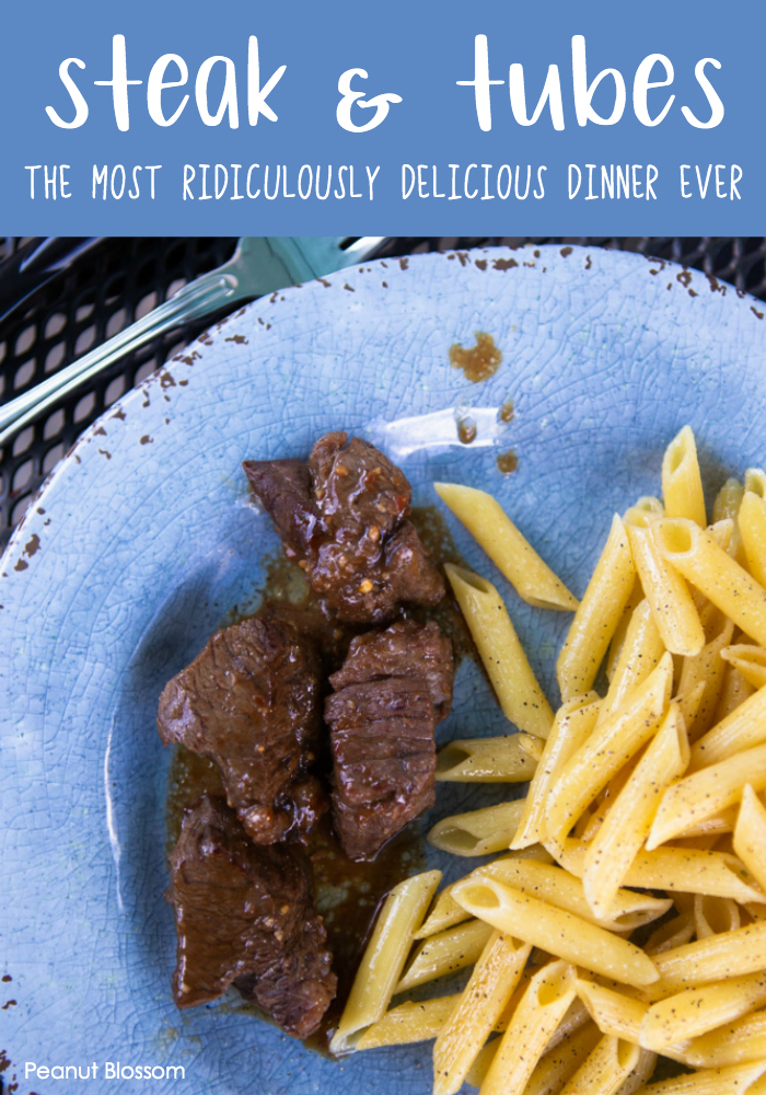Steak and Tubes: the most ridiculously delicious dinner ever!! A simple steak marinade with garlic butter noodles is the most satisfyingly delicious celebratory dinner you can make for your loved ones.