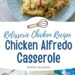 The casserole has been served on a blue plate. The second photo shows the ingredients needed to make it.