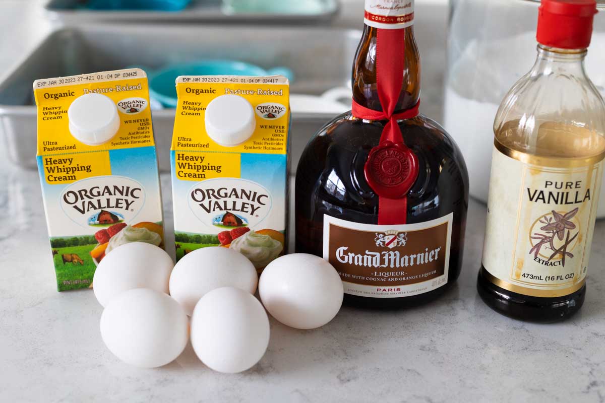 The ingredients to make Crème Brûlée are on the counter.