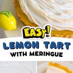 A photo collage shows the finished lemon tart, a bowl of lemon curd, and a slice of lemon meringue with a fork taking a bite.