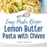 A bowl of angel hair pasta tossed in a lemon butter sauce.