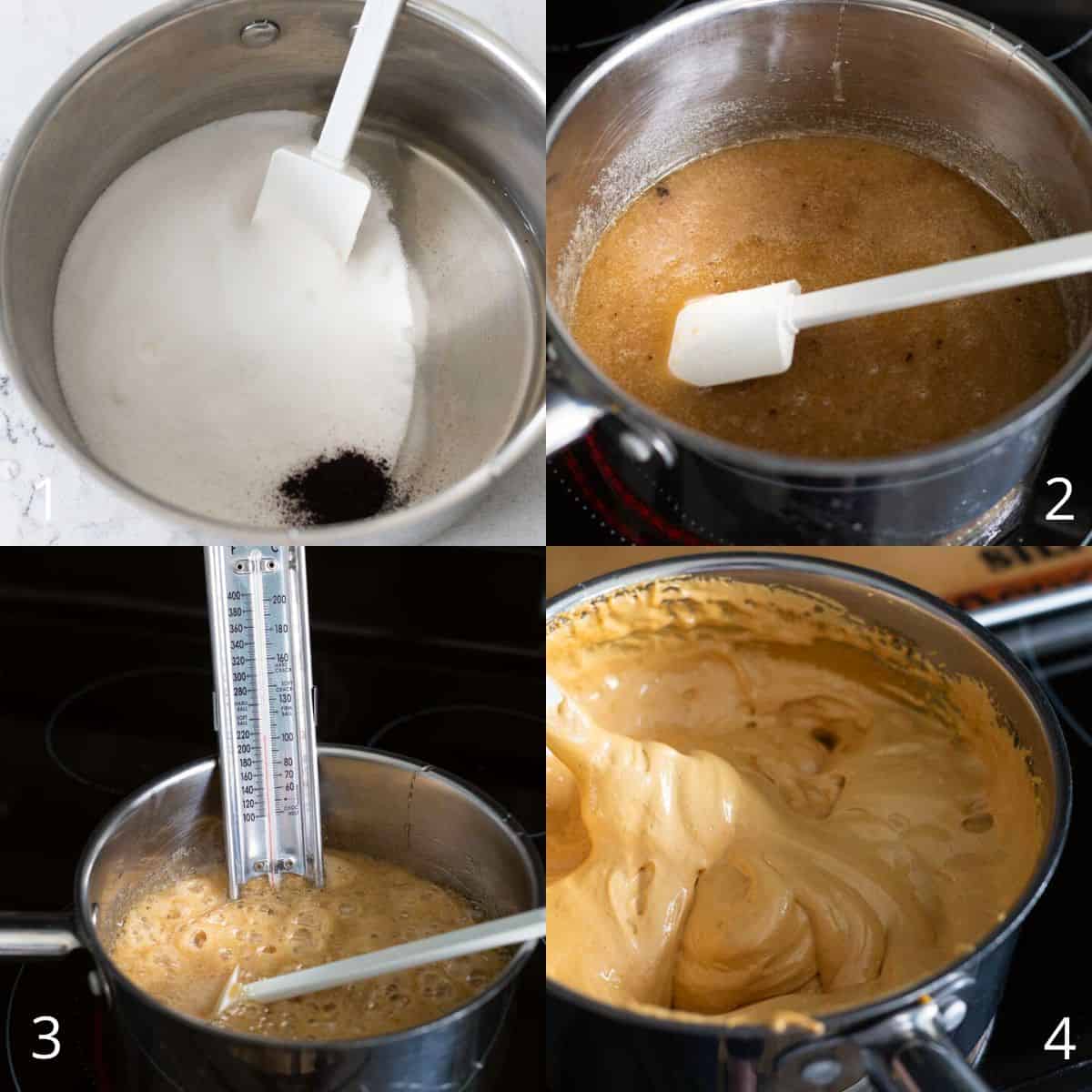 The step by step photos show how to make the candy in a pot.