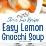 The photo collage shows the soup in a bowl next to a photo of the ingredients needed to make it.