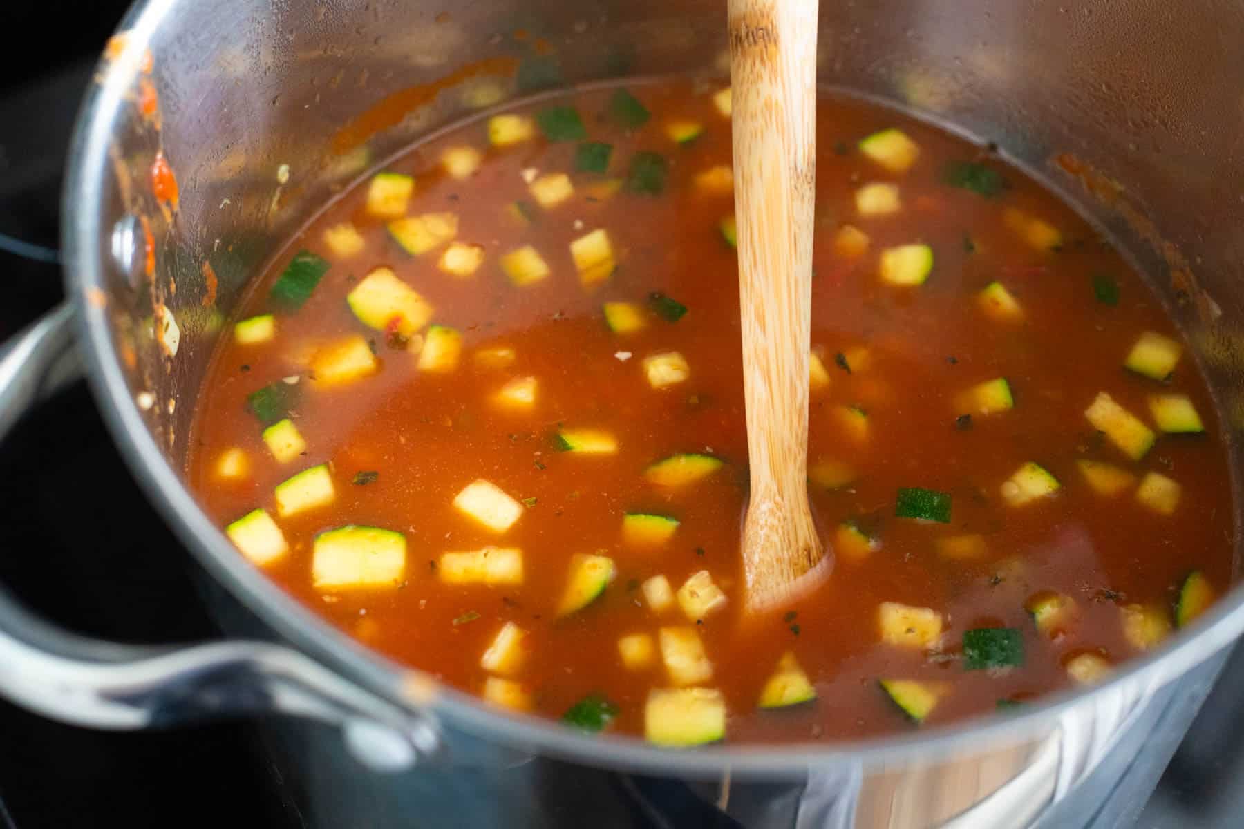 The chicken broth has thinned out the soup.