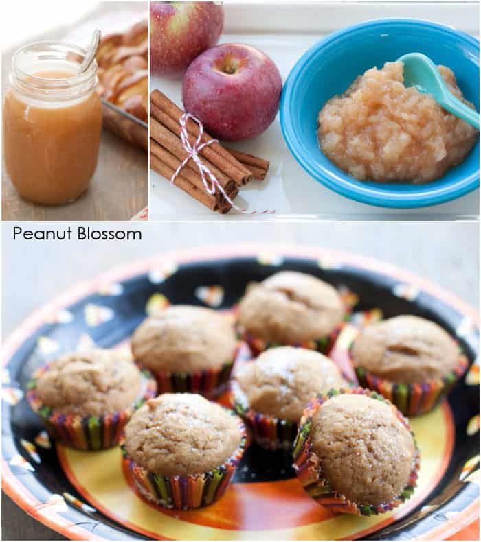 A photo collage shows little muffins, applesauce, caramel sauce.