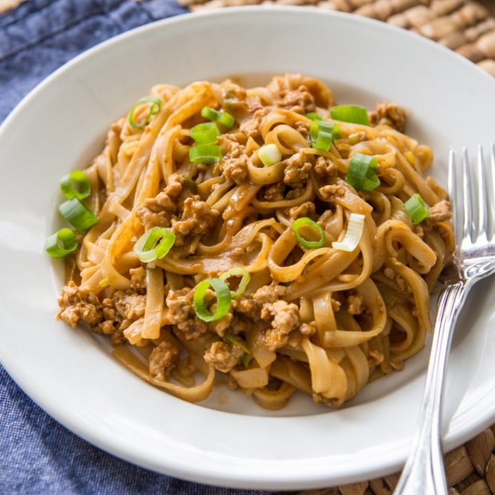 Chinese Noodles with Pork & Spicy Peanut Sauce