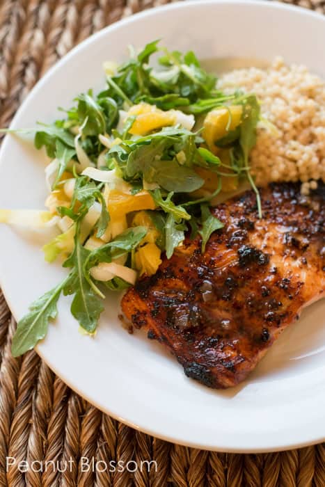 Mustard glazed salmon with a citrus & arugula salad | Peanut Blossom