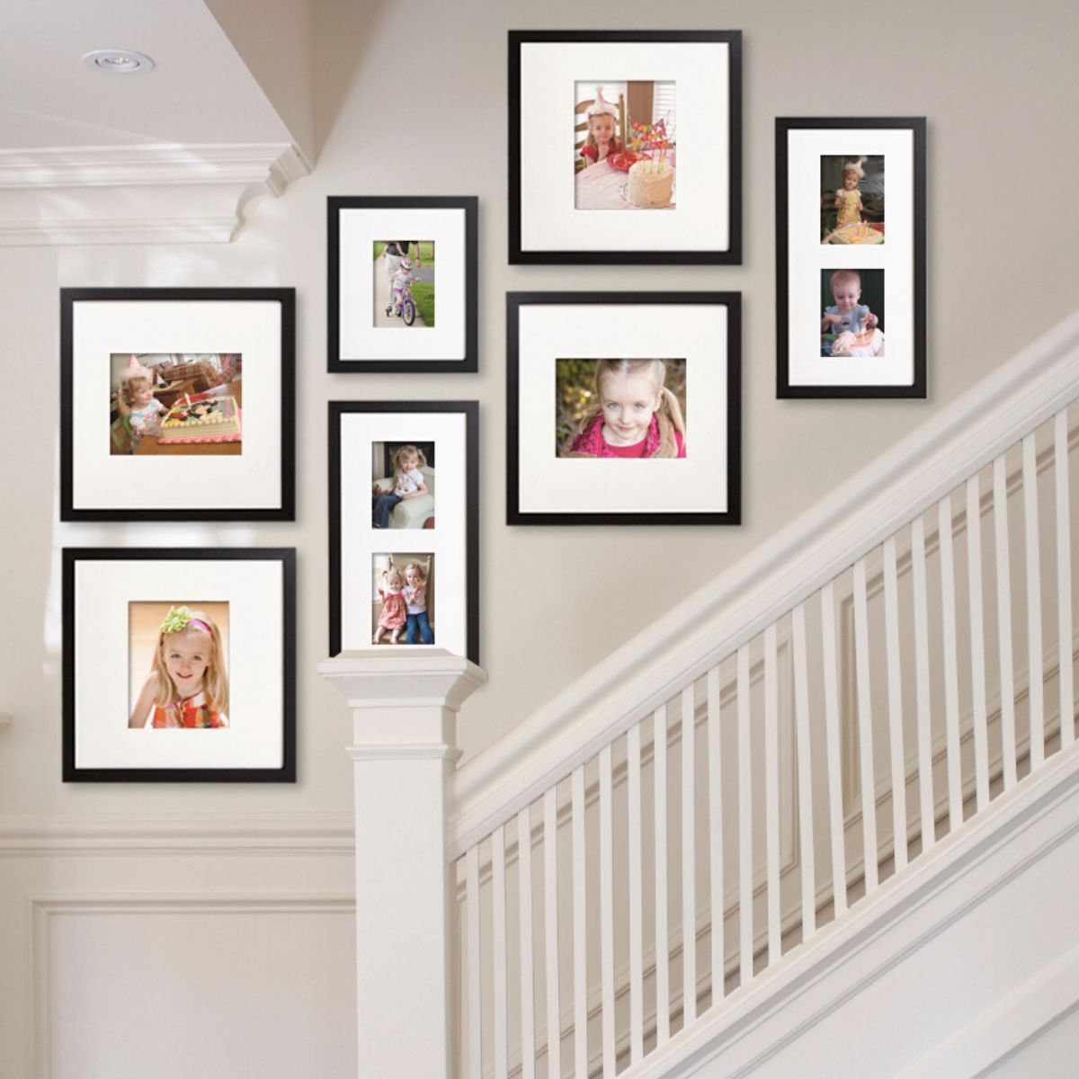 A photo wall gallery on the family staircase.