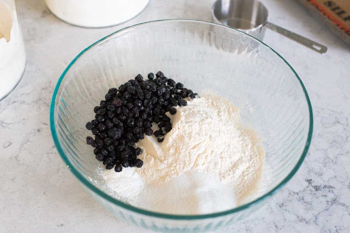 The dry ingredients are in a mixing bowl.