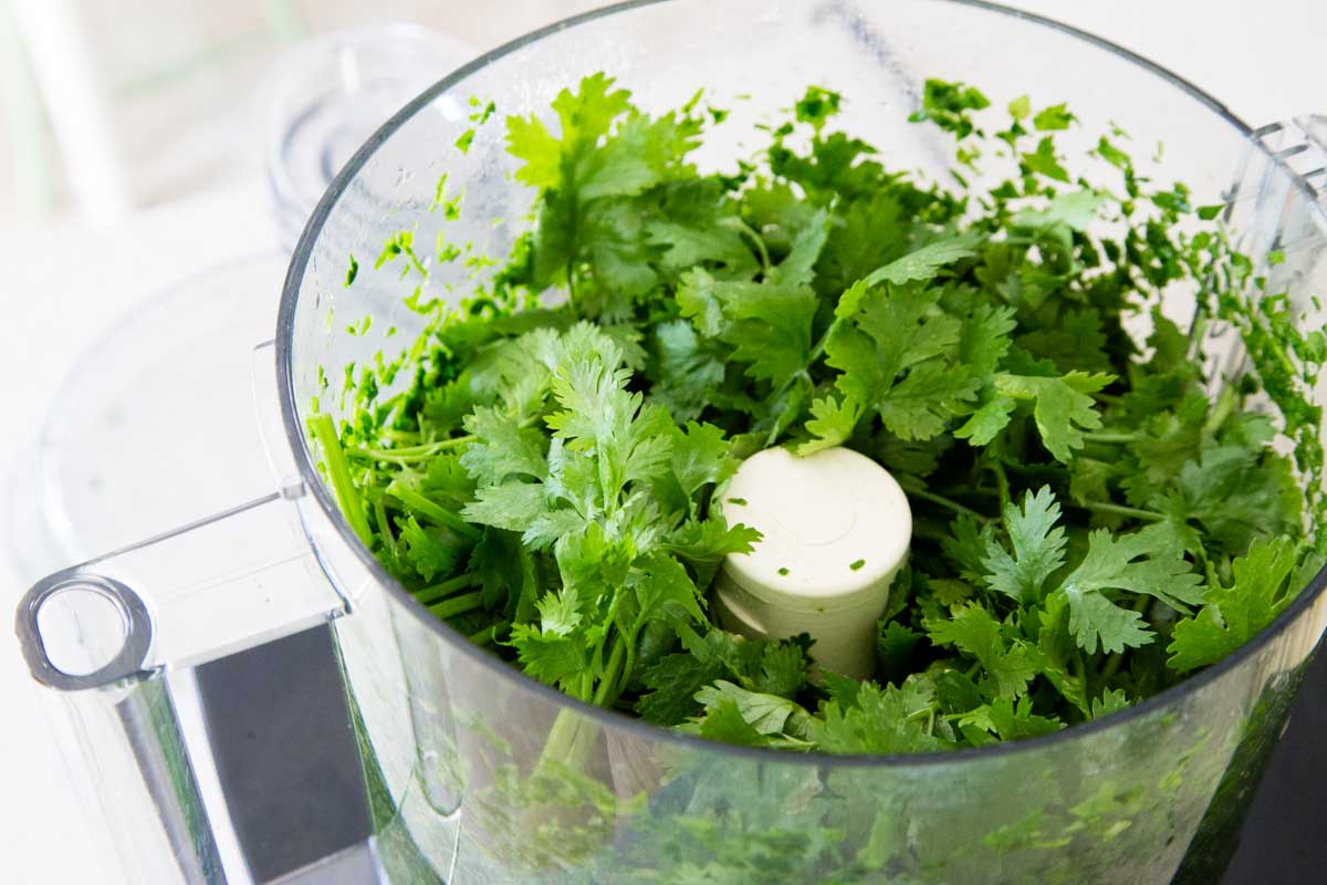 The fresh parsley is in the food processor.