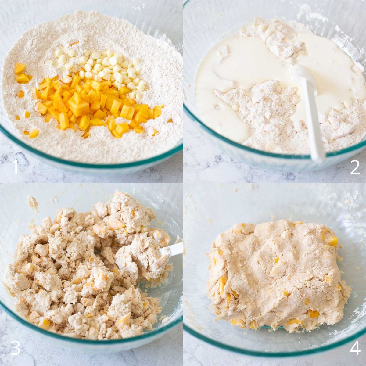 The step by step photos show how to make the scone dough.
