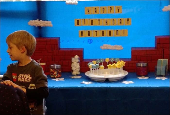 Super Mario Birthday Party backdrop by Carey Pace