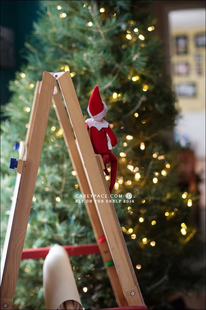 Elf on the Shelf writes on chalkboard by Carey Pace 2014