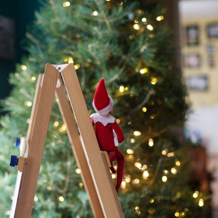 Elf on the Shelf perched on chalkboard easel by Carey Pace 2014 - Child hood Magic