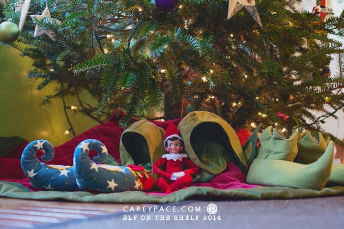 Elf on the Shelf brings Elf hats and shoes by Carey Pace