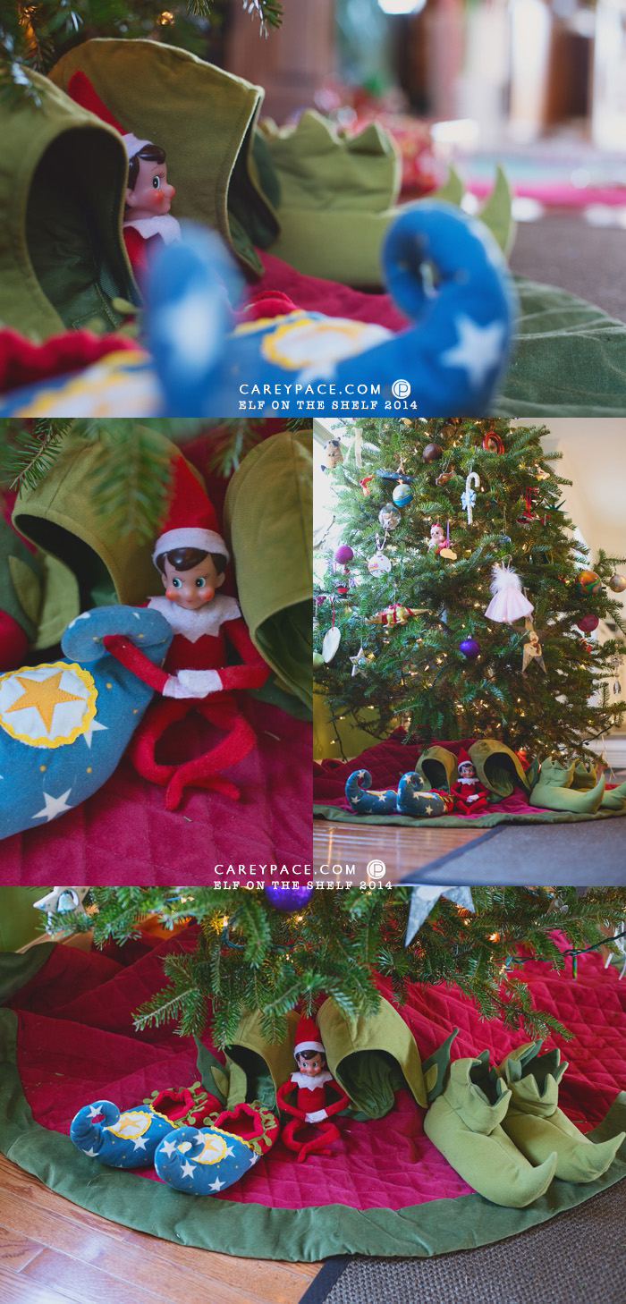 Elf on the Shelf brings Elf hats and shoes by Carey Pace