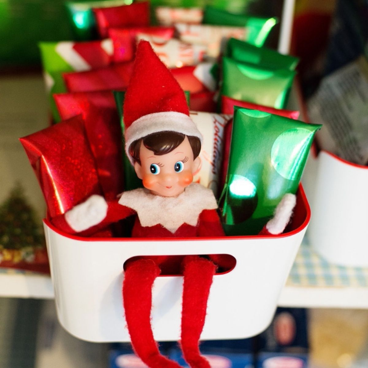 The Elf on the Shelf has gift wrapped the family's granola bars.