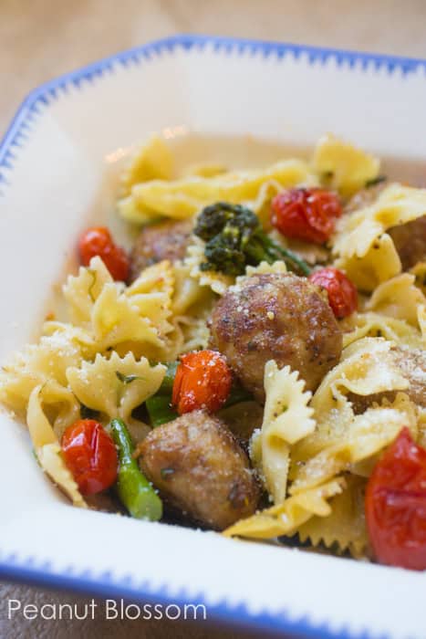 Farfalle with roasted broccolini and cherry tomatoes