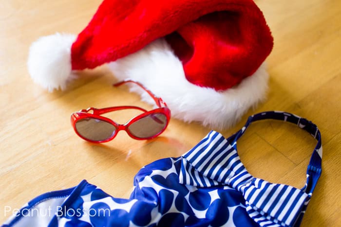 Planning ahead! Pack these Christmas props for summertime holiday card session on your next vacation.