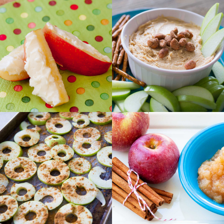 A photo collage shows the different apple snacks to make with fresh apples.