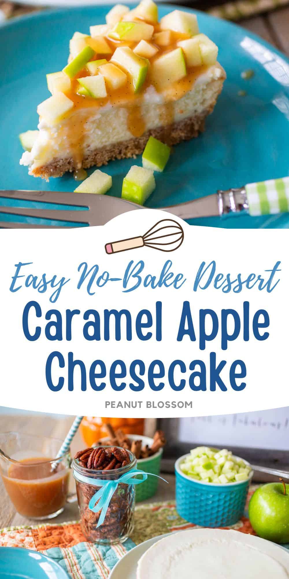 The photo collage shows the slice of cheesecake next to a photo of the ingredients needed to make it.