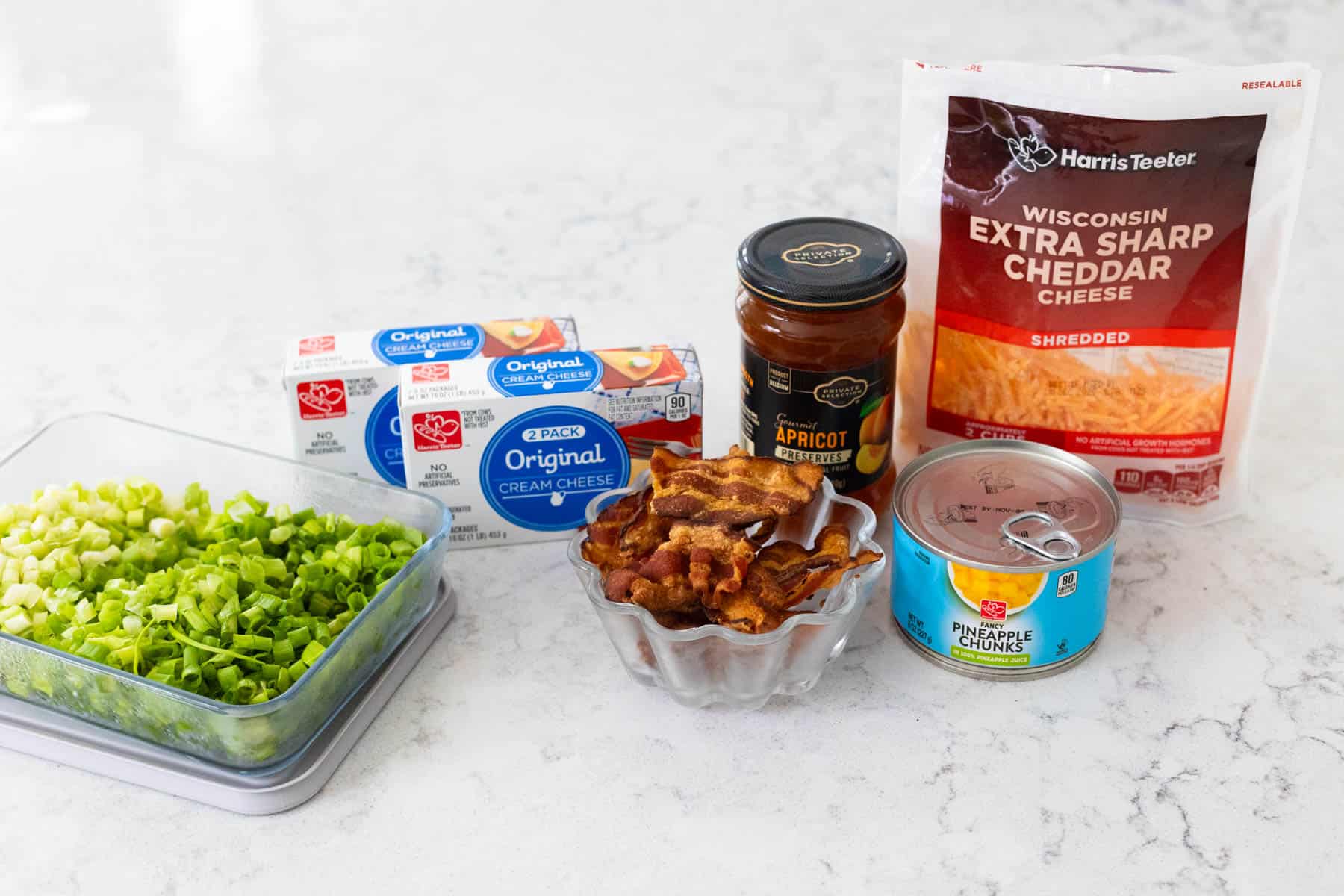 The ingredients to make the tropical dip are on the counter.