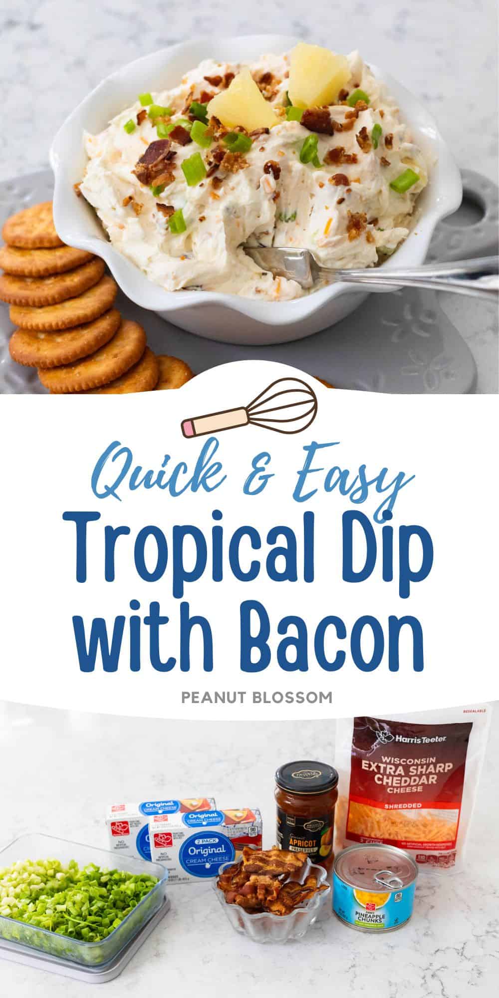 The photo collage shows the finished dip next to the ingredients needed to make it.