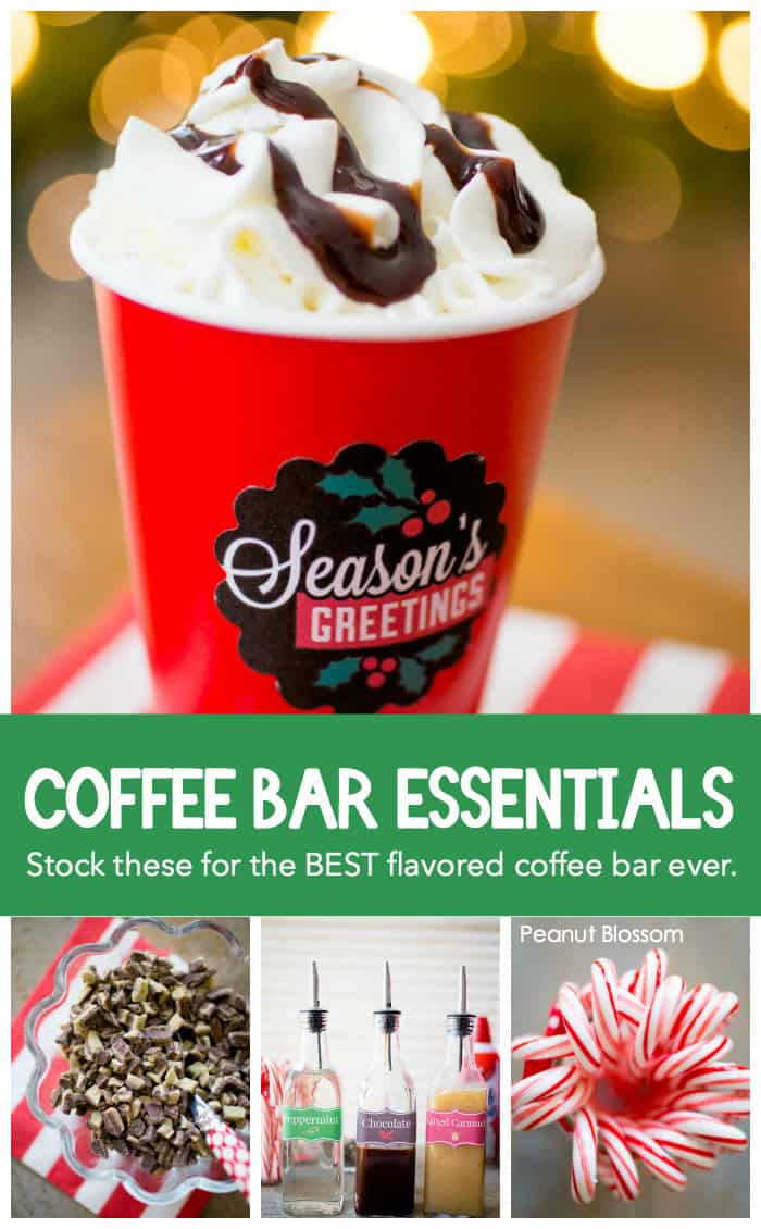 Stock these coffee bar essentials for the best flavored coffee station at your next holiday party.