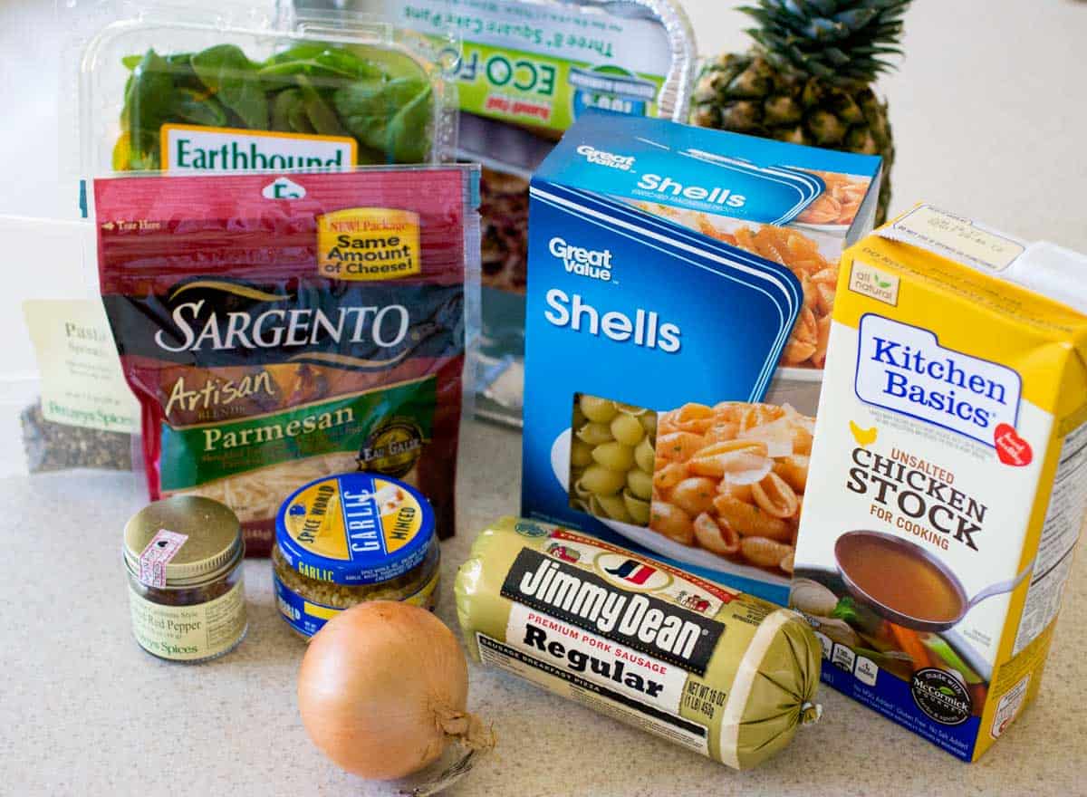 The ingredients for the pasta casserole are on the counter.