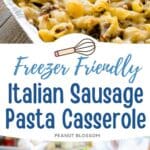 The pasta casserole is in a disposable baking container.