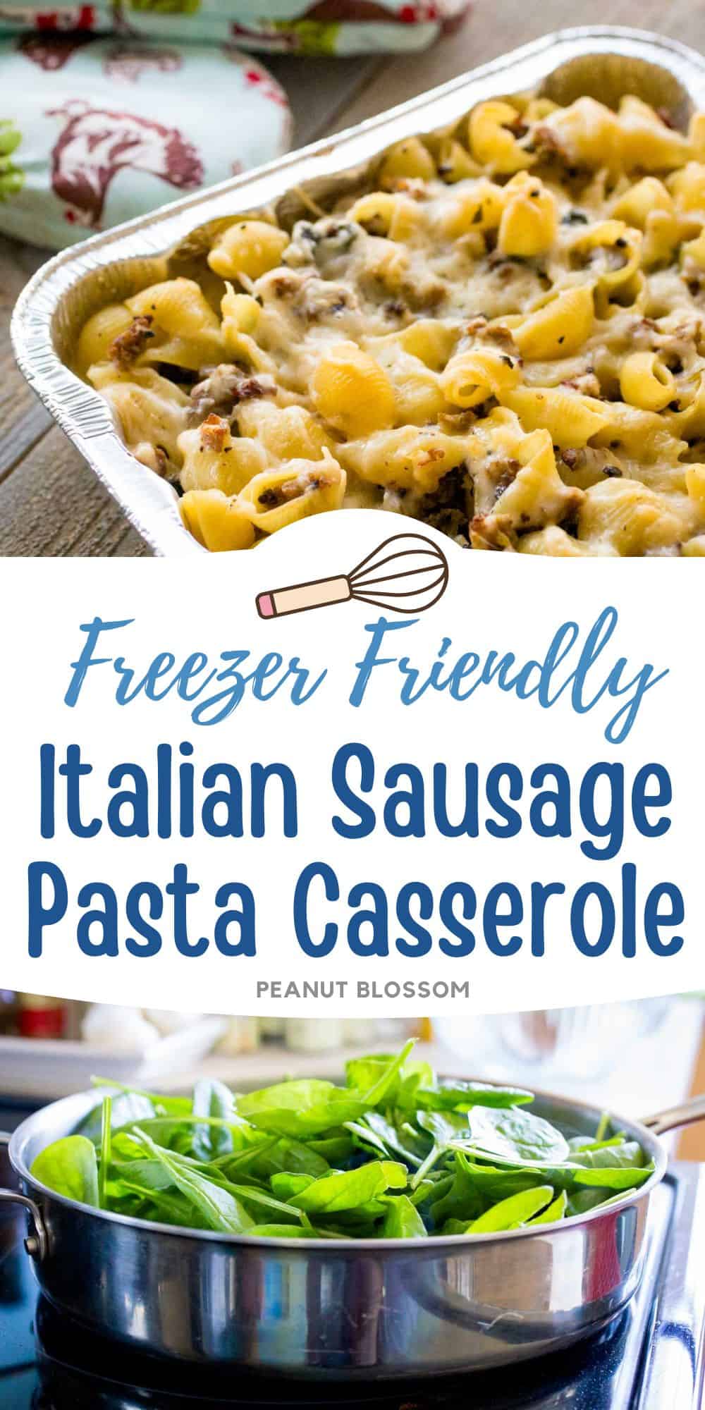 The pasta casserole is in a disposable baking container. 