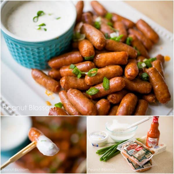 Crowdpleasing buffalo blue cheese potato chips with Lit'l Smokies® Peanut Blossom