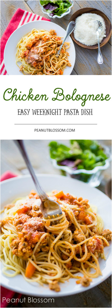 Easy bolognese sauce lightened with chicken and Barilla marinara