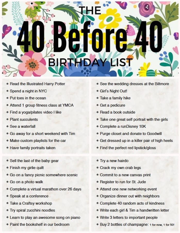 Peanut Blossom's 40 Before 40 list