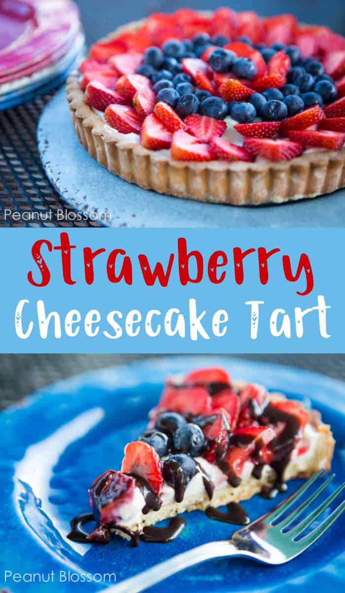 Hooray for the USA! This super simple strawberry cream cheese tart has a sugar cookie-style crust and fresh berries. So perfect for your 4th of July or Memorial Day party.