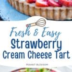 The shortbread crust tart is filled with cream cheese filling and topped with fresh strawberries.