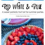 The finished strawberry tart on a blue plate.