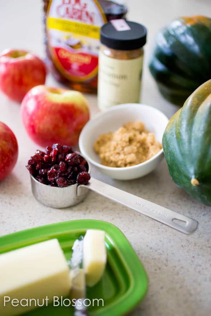 Slow cooker acorn squash with apples and craisins