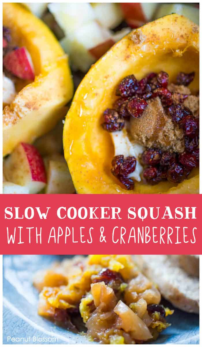 Slow cooker acorn squash with apples and cranberries is a super easy Thanksgiving side dish.