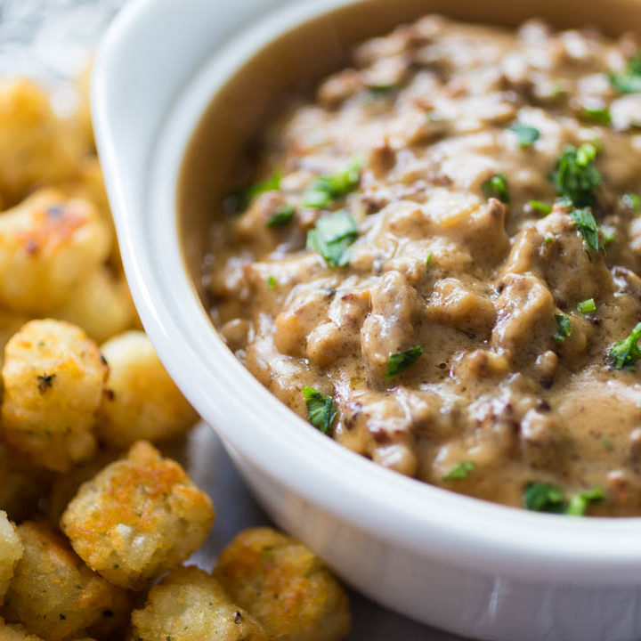 Swedish Meatball Sausage Dip with Tater Tot Dunkers