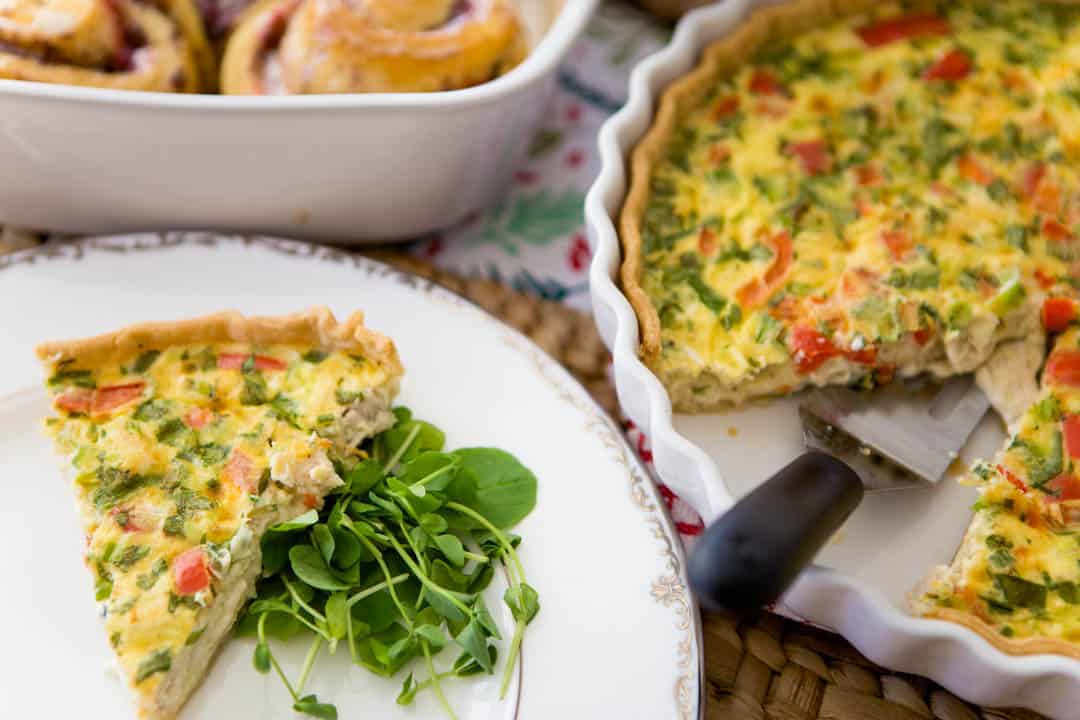 What to do with Thanksgiving leftovers: pepper jack quiche and cranberry orange cinnamon rolls