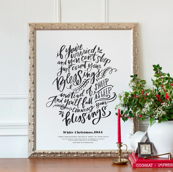 Artwork from Lindsay Letters showcasing the Count Your Blessings quote.
