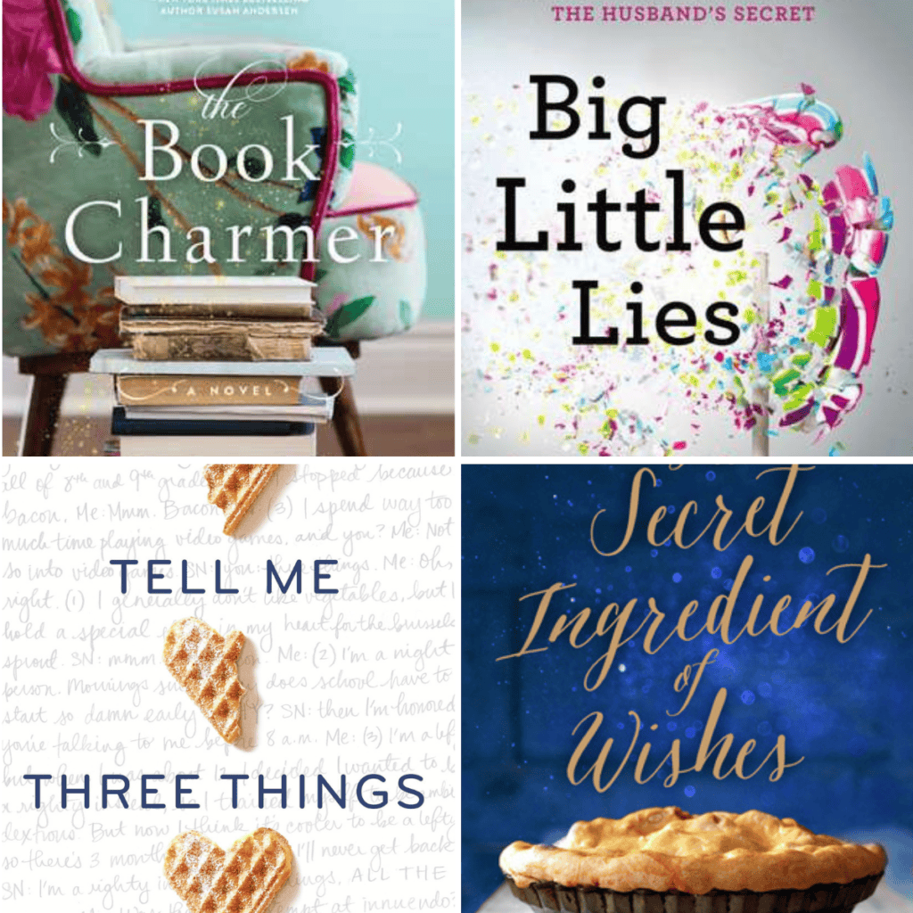 A photo collage of fun books to read during carpool.