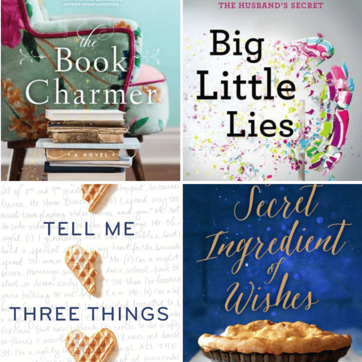 A photo collage of fun books to read during carpool.