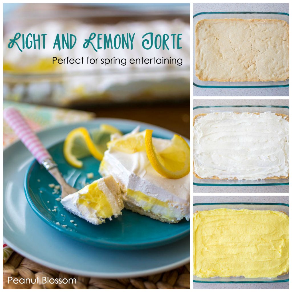 Step by step photo collage shows how to assemble the lemon torte.