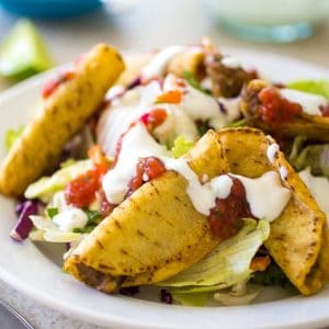 A taco salad made with mini frozen tacos.