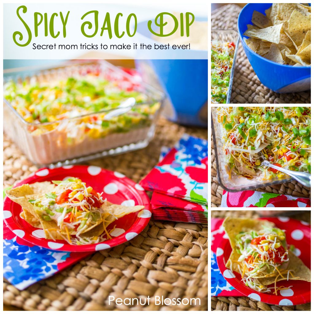 Mom's Kitchen Secrets for making the best ever spicy taco dip with cream cheese