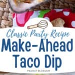 The photo collage shows the taco dip from the side and from the top so you can see the layers.