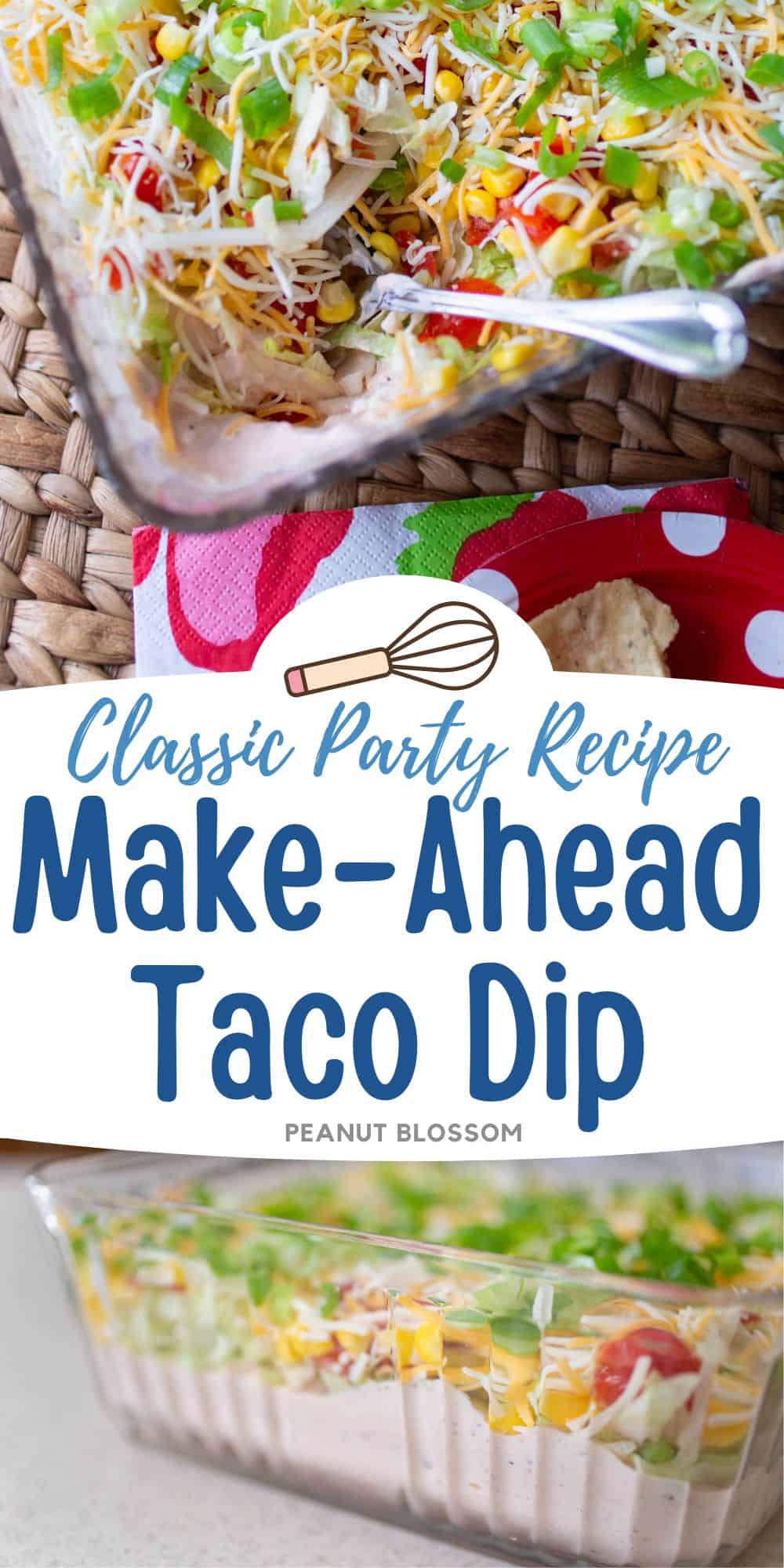 The photo collage shows the taco dip from the side and from the top so you can see the layers.